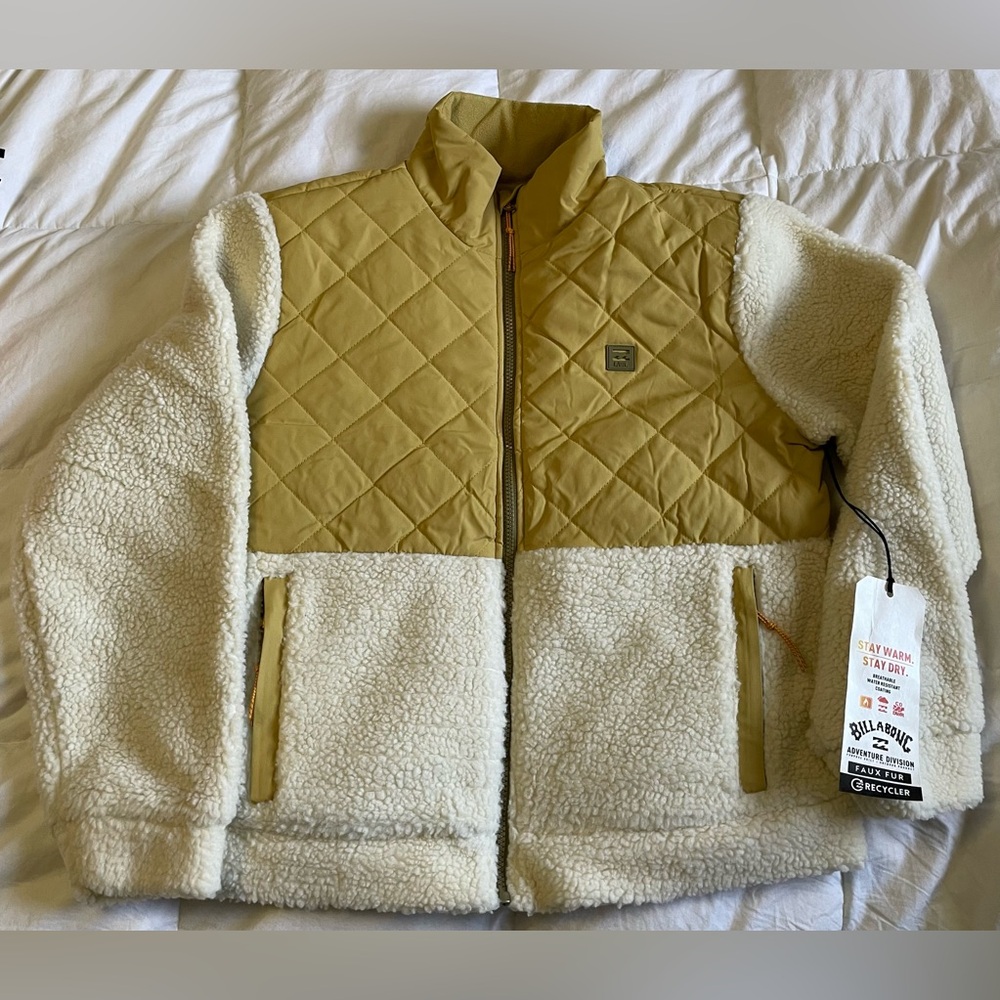 Billabong Adventure Division Quilted Yellow & Cream Sherpa Jacket - Picture 3 of 15